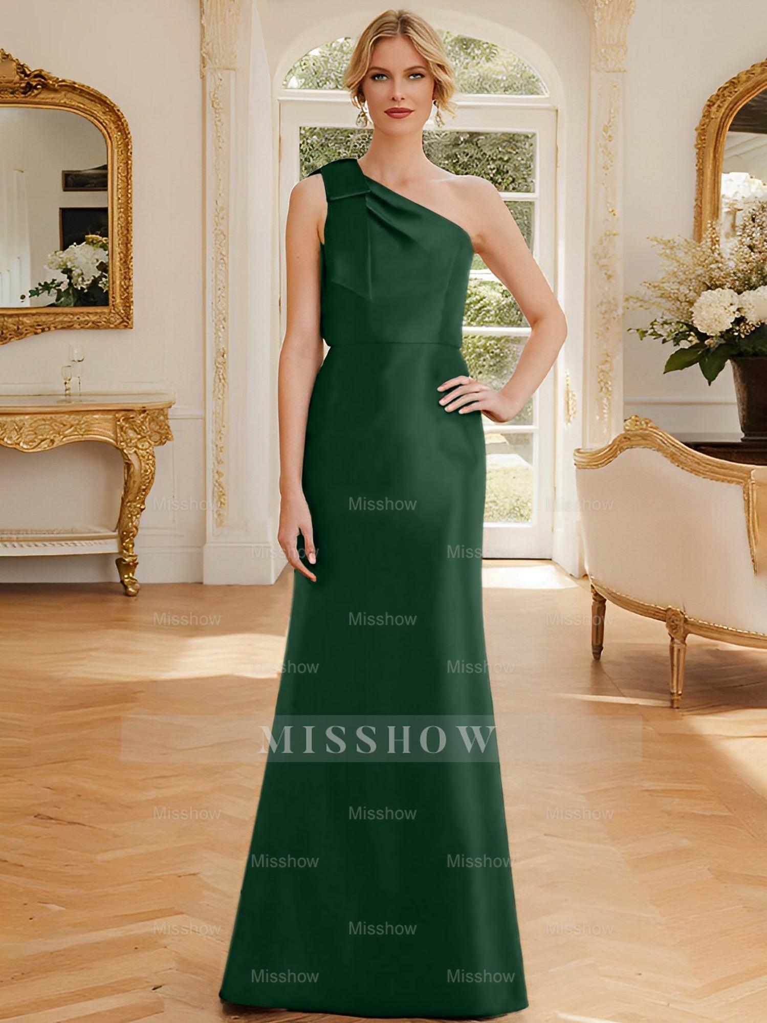 One-Shoulder Sleeveless Satin Mother of the Bride Dress with Bowknot Sheath/Column