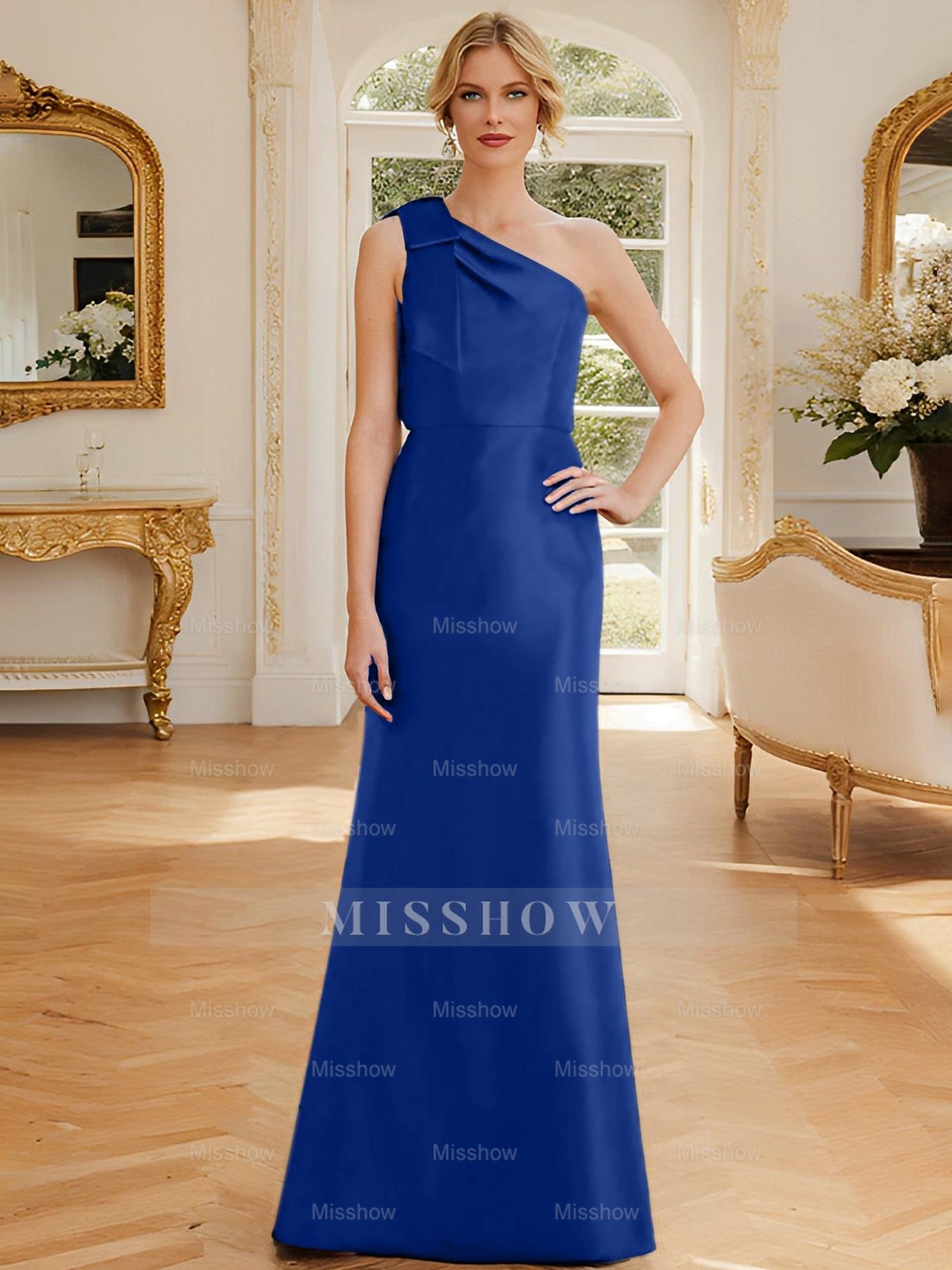 One-Shoulder Sleeveless Satin Mother of the Bride Dress with Bowknot Sheath/Column