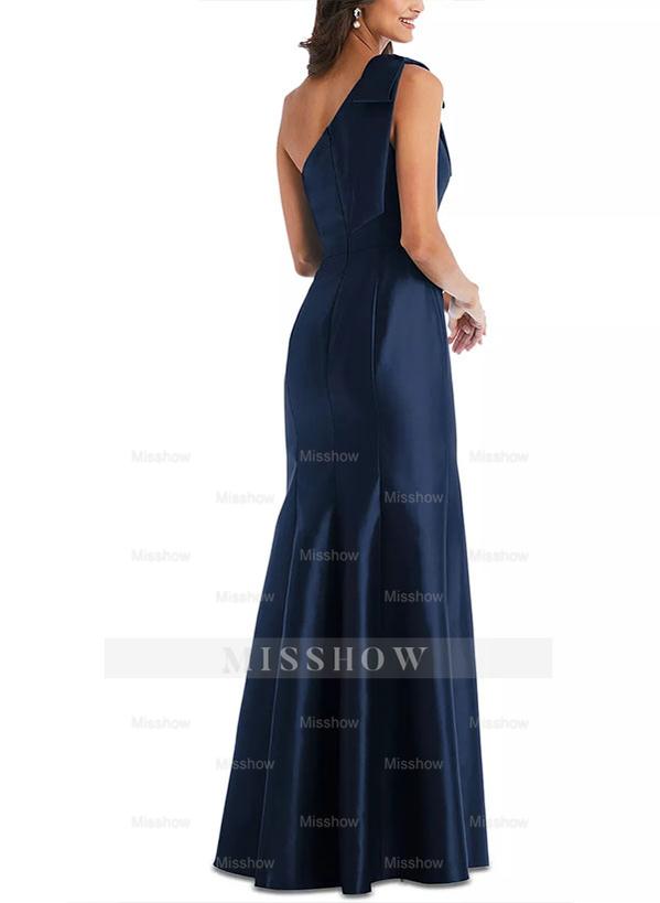 One-Shoulder Sleeveless Satin Mother of the Bride Dress with Bowknot Sheath/Column