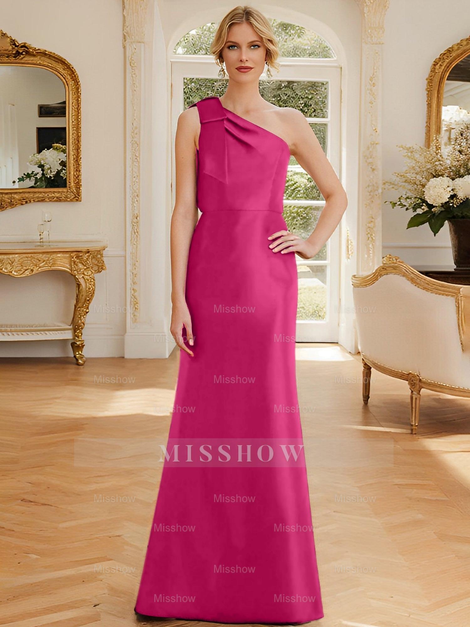 One-Shoulder Sleeveless Satin Mother of the Bride Dress with Bowknot Sheath/Column
