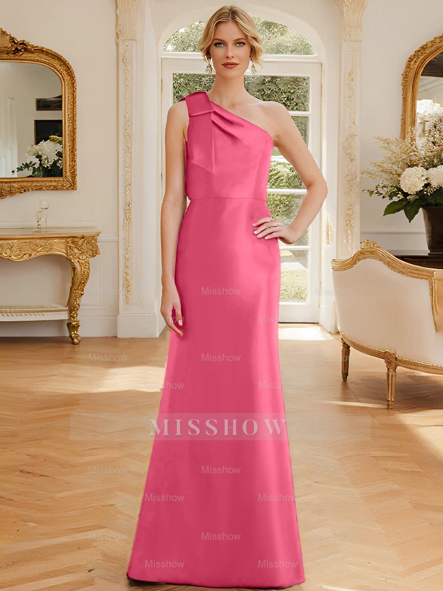 One-Shoulder Sleeveless Satin Mother of the Bride Dress with Bowknot Sheath/Column