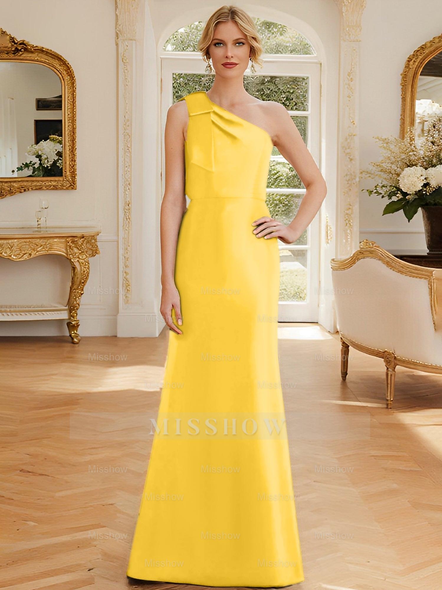 One-Shoulder Sleeveless Satin Mother of the Bride Dress with Bowknot Sheath/Column