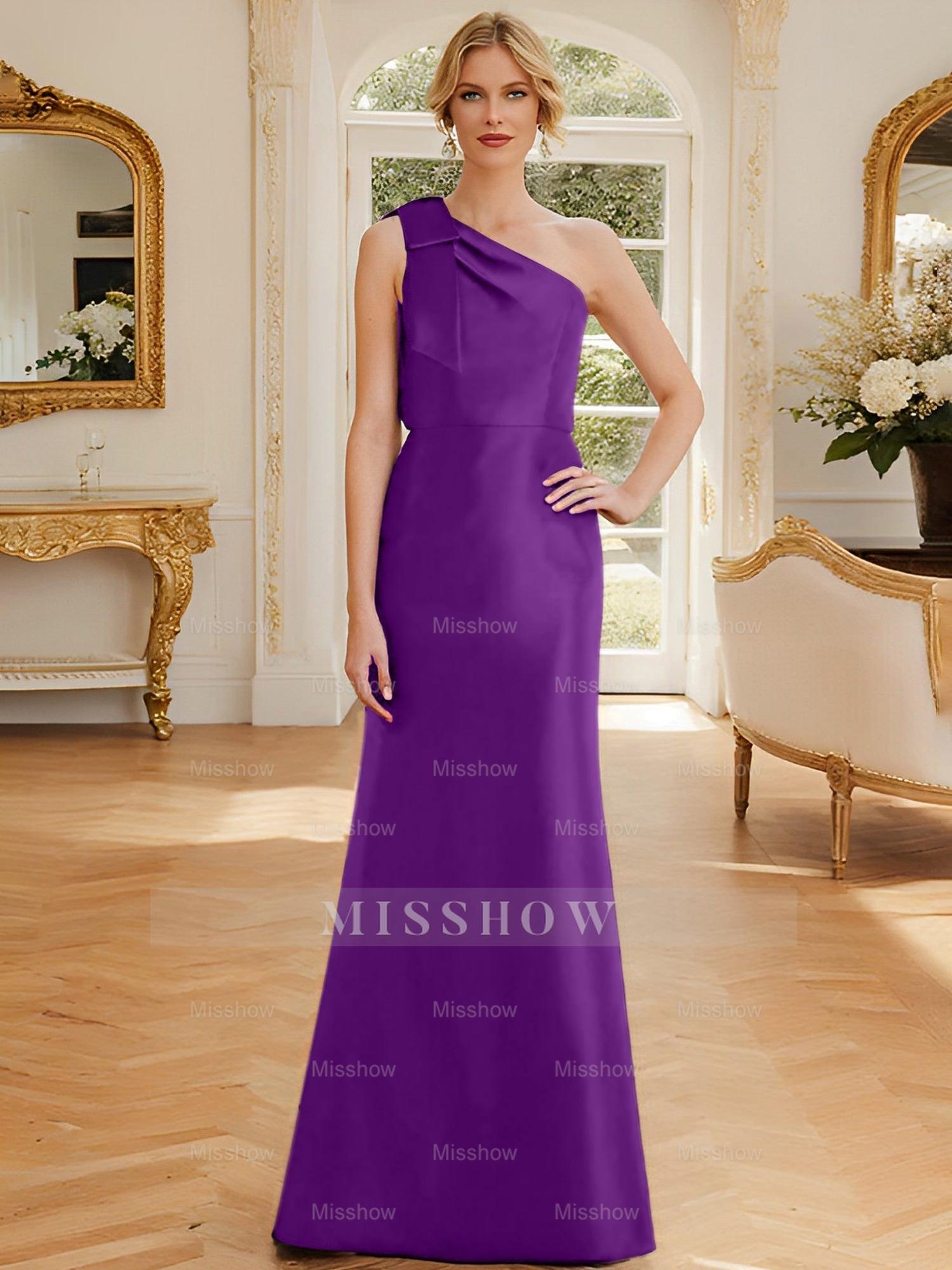 One-Shoulder Sleeveless Satin Mother of the Bride Dress with Bowknot Sheath/Column