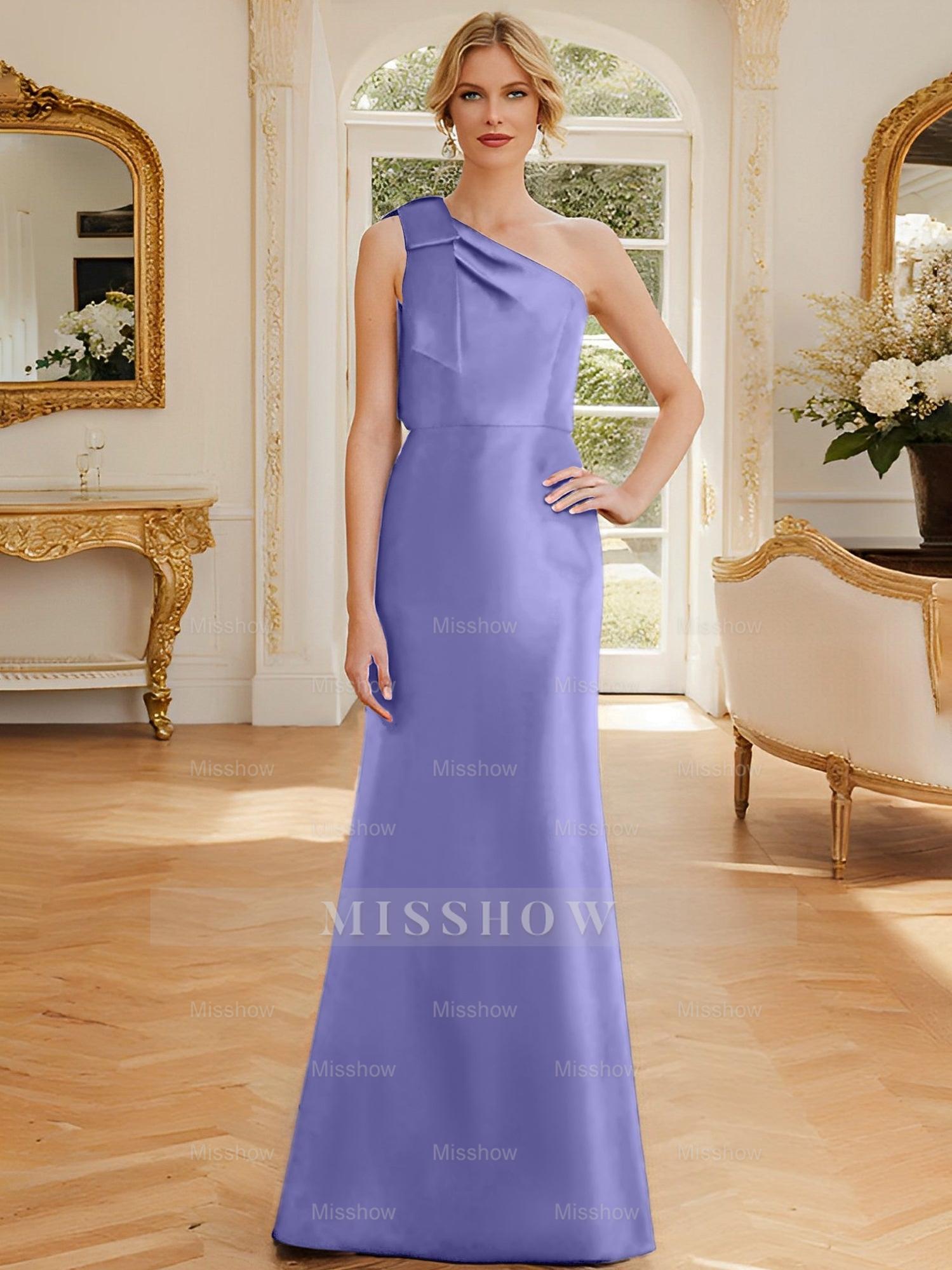 One-Shoulder Sleeveless Satin Mother of the Bride Dress with Bowknot Sheath/Column