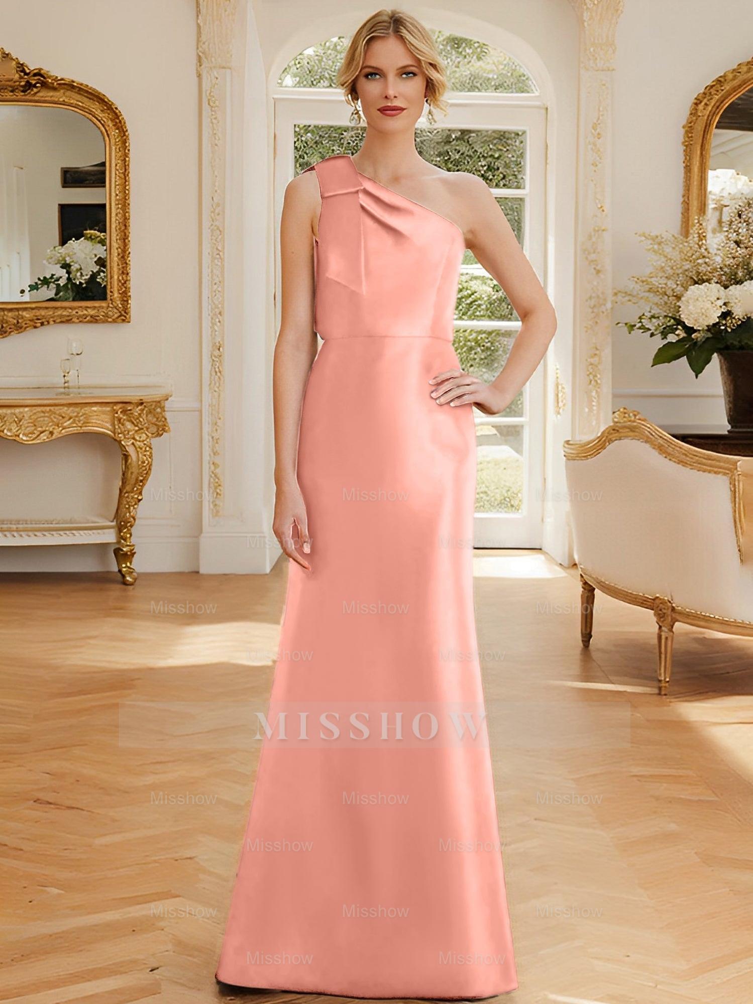One-Shoulder Sleeveless Satin Mother of the Bride Dress with Bowknot Sheath/Column