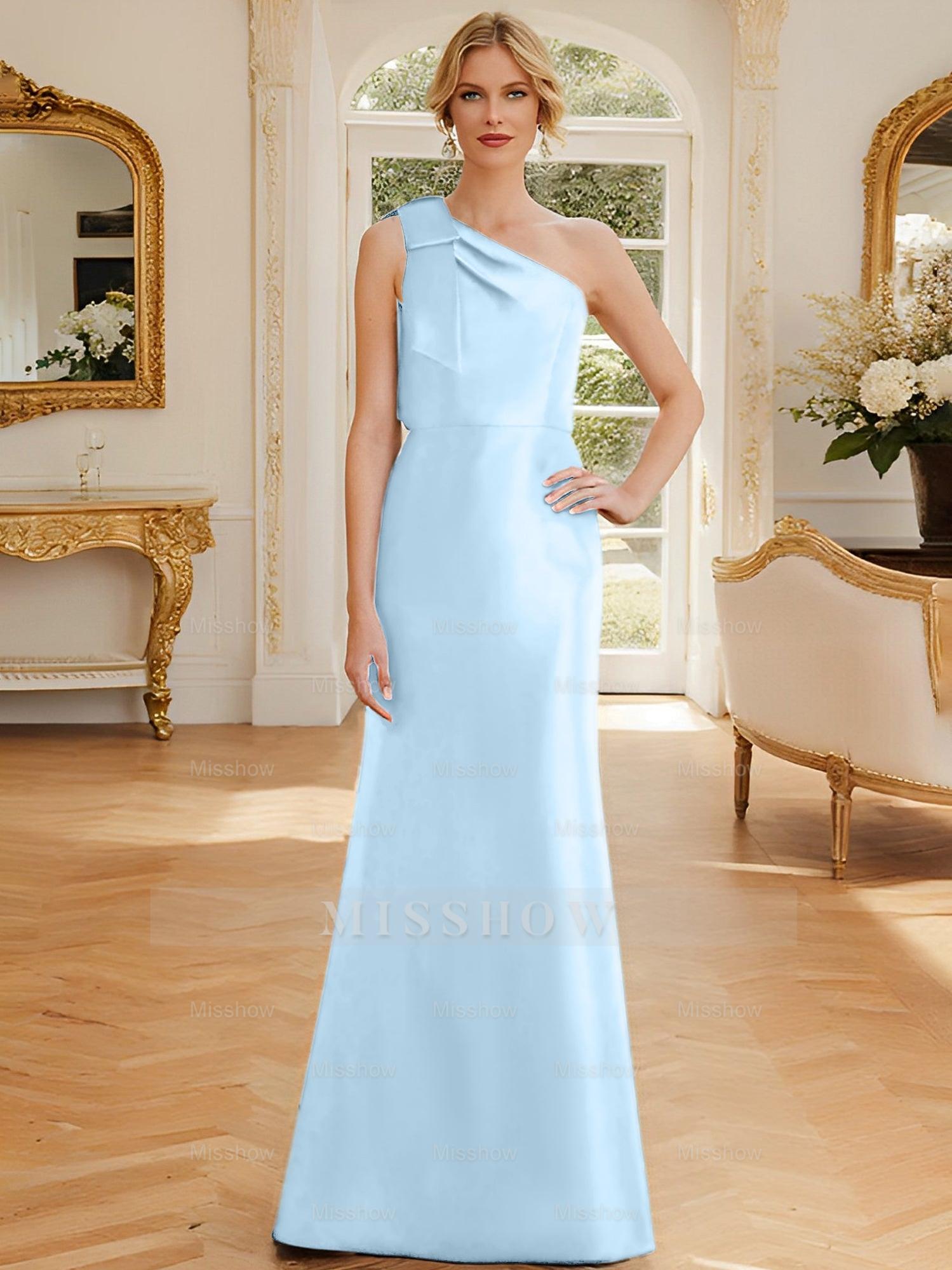One-Shoulder Sleeveless Satin Mother of the Bride Dress with Bowknot Sheath/Column
