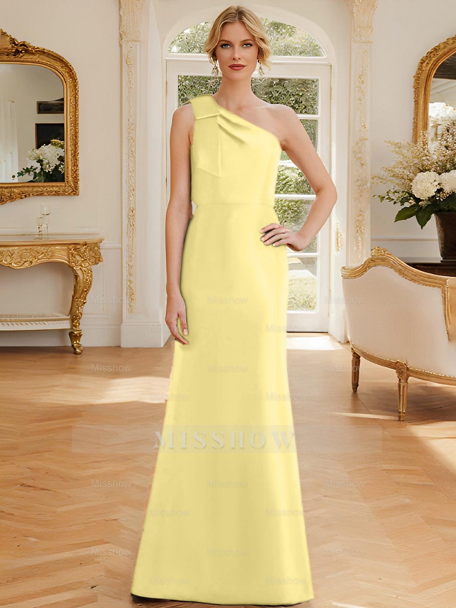 One-Shoulder Sleeveless Satin Mother of the Bride Dress with Bowknot Sheath/Column