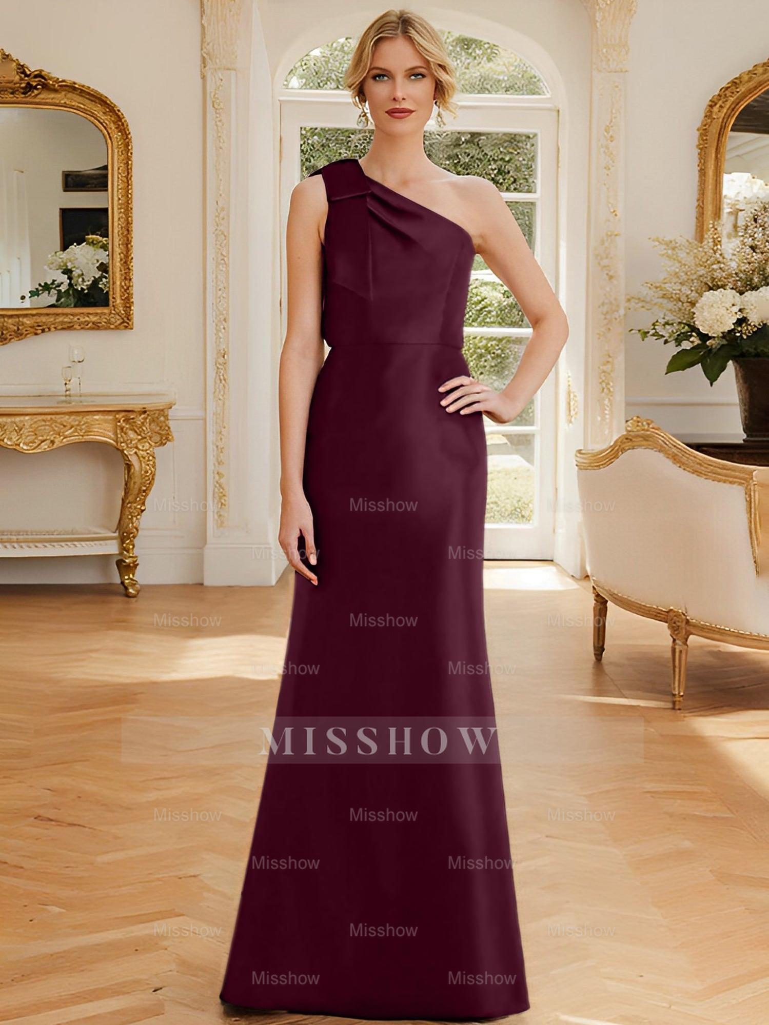 One-Shoulder Sleeveless Satin Mother of the Bride Dress with Bowknot Sheath/Column