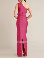 One-Shoulder Sleeveless Satin Wedding Guest Dress with Bow(s) and Pocket