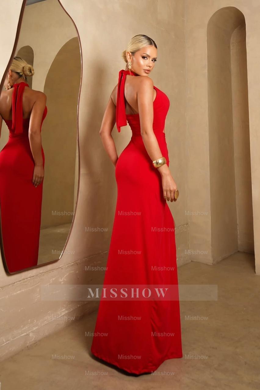 One Shoulder Sleeveless Sweetheart Split Long Formal Dress With Pleated