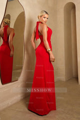 One Shoulder Sleeveless Sweetheart Split Long Formal Dress With Pleated