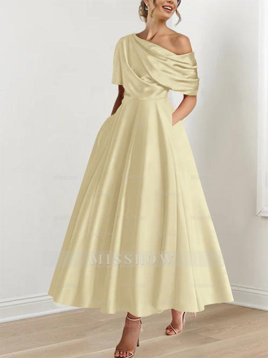 One-shoulder A-line Princess Dress with Ruffles for the Mother of the Bride