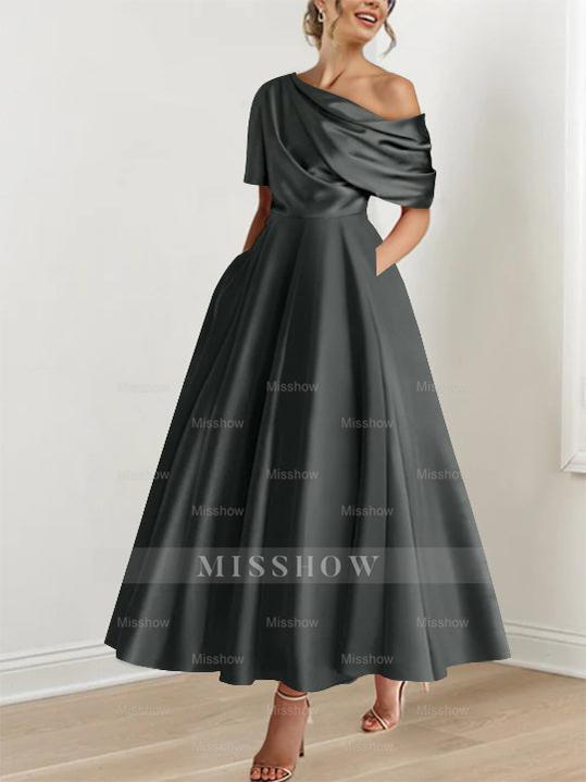 One-shoulder A-line Princess Dress with Ruffles for the Mother of the Bride