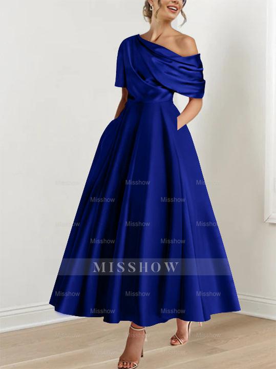One-shoulder A-line Princess Dress with Ruffles for the Mother of the Bride