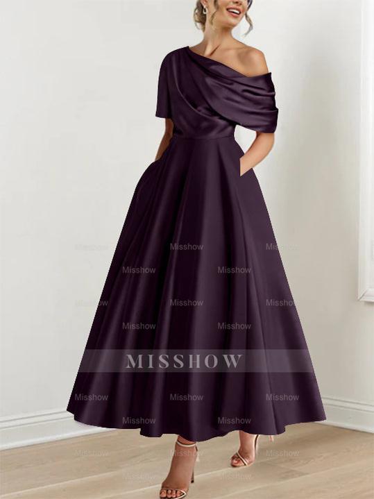 One-shoulder A-line Princess Dress with Ruffles for the Mother of the Bride
