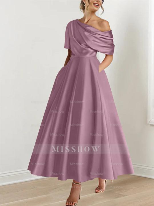 One-shoulder A-line Princess Dress with Ruffles for the Mother of the Bride