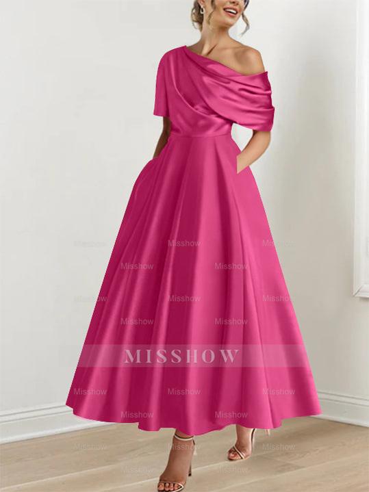One-shoulder A-line Princess Dress with Ruffles for the Mother of the Bride