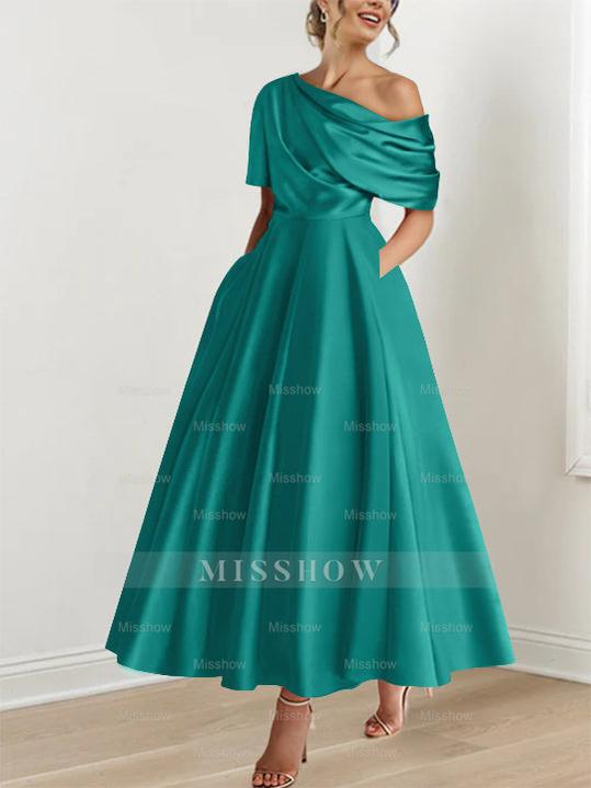 One-shoulder A-line Princess Dress with Ruffles for the Mother of the Bride