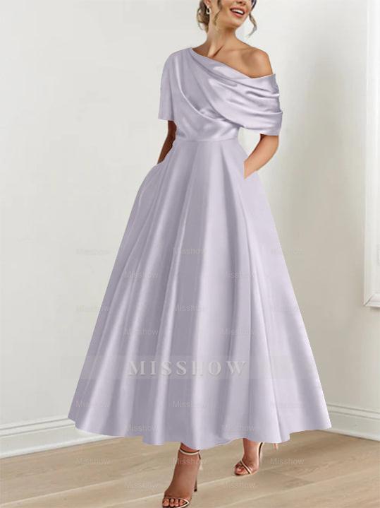 One-shoulder A-line Princess Dress with Ruffles for the Mother of the Bride
