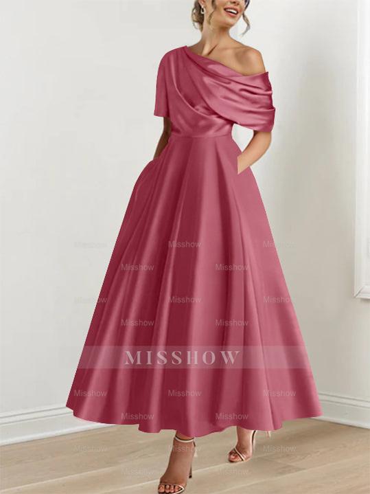 One-shoulder A-line Princess Dress with Ruffles for the Mother of the Bride