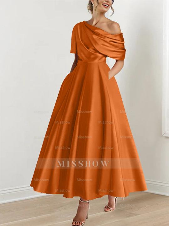 One-shoulder A-line Princess Dress with Ruffles for the Mother of the Bride