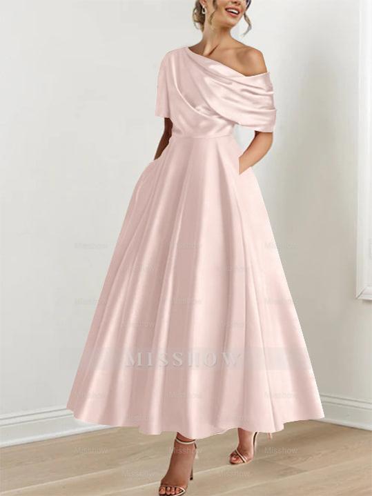 One-shoulder A-line Princess Dress with Ruffles for the Mother of the Bride