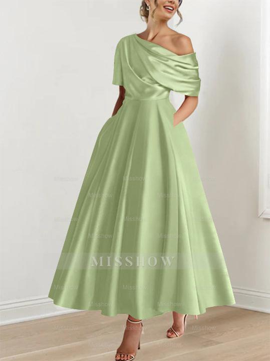 One-shoulder A-line Princess Dress with Ruffles for the Mother of the Bride
