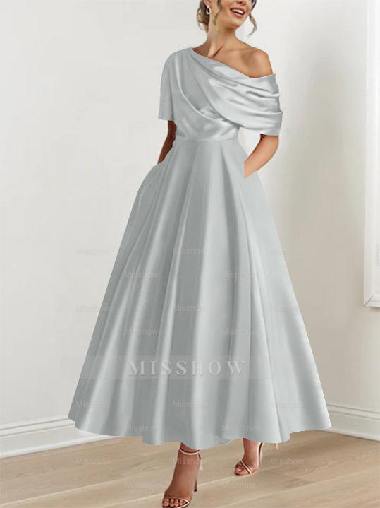 One-shoulder A-line Princess Dress with Ruffles for the Mother of the Bride