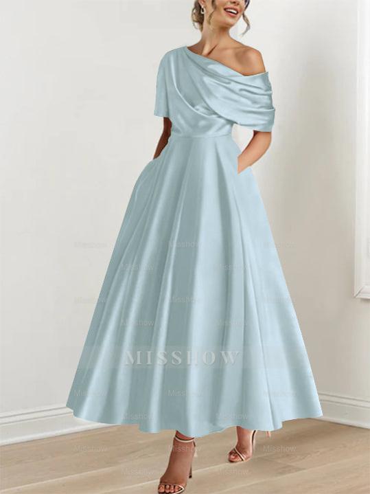 One-shoulder A-line Princess Dress with Ruffles for the Mother of the Bride