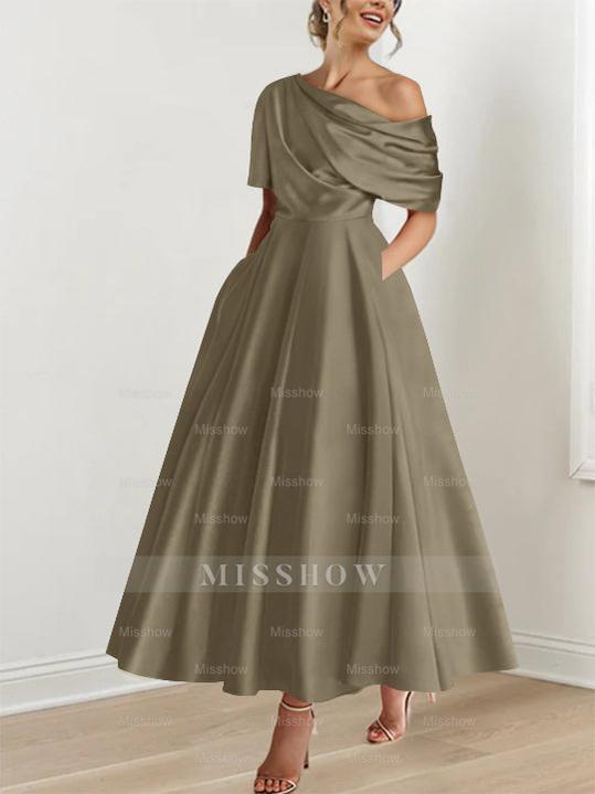 One-shoulder A-line Princess Dress with Ruffles for the Mother of the Bride