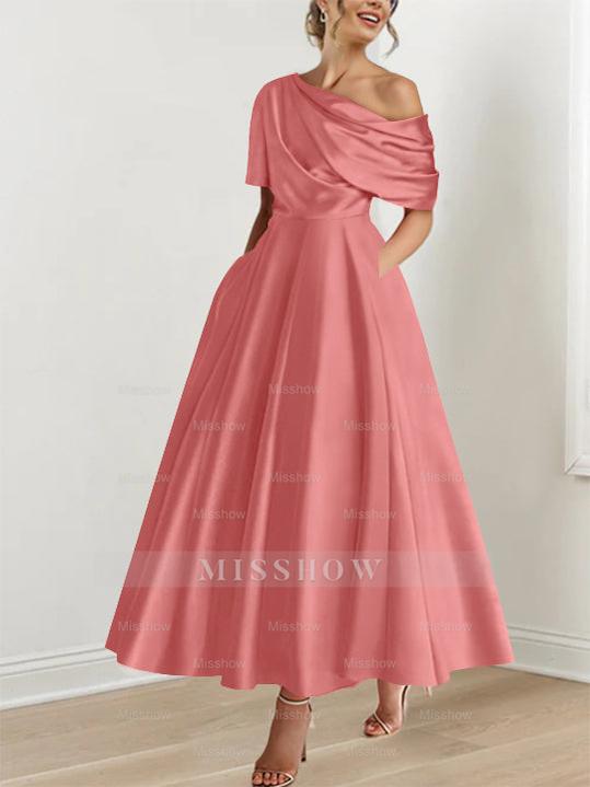One-shoulder A-line Princess Dress with Ruffles for the Mother of the Bride