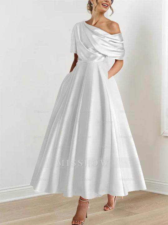 One-shoulder A-line Princess Dress with Ruffles for the Mother of the Bride