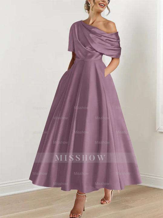 One-Shoulder A-Line Princess Dress with Ruffles for The Mother of The Bride
