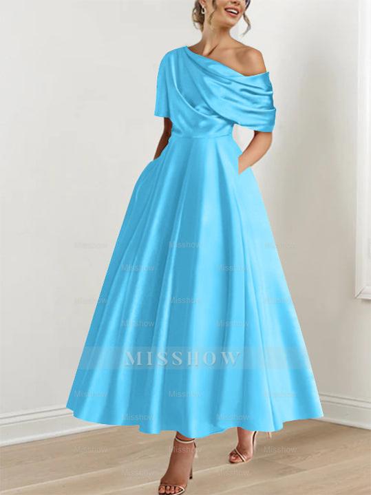 One-shoulder A-line Princess Dress with Ruffles for the Mother of the Bride