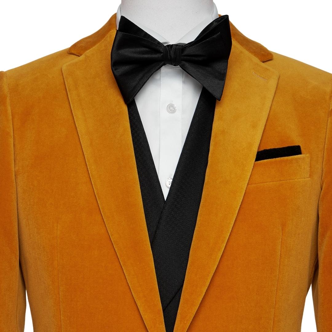 Orange Notched Lapel Two-Piece Minimalist Velvet Prom Ensemble