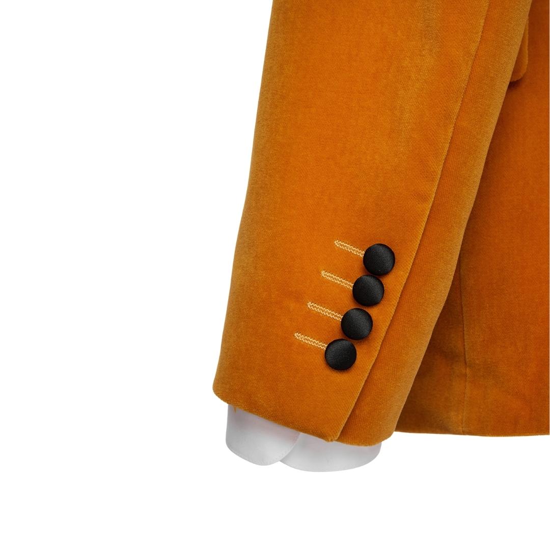 Orange Notched Lapel Two-Piece Minimalist Velvet Prom Ensemble
