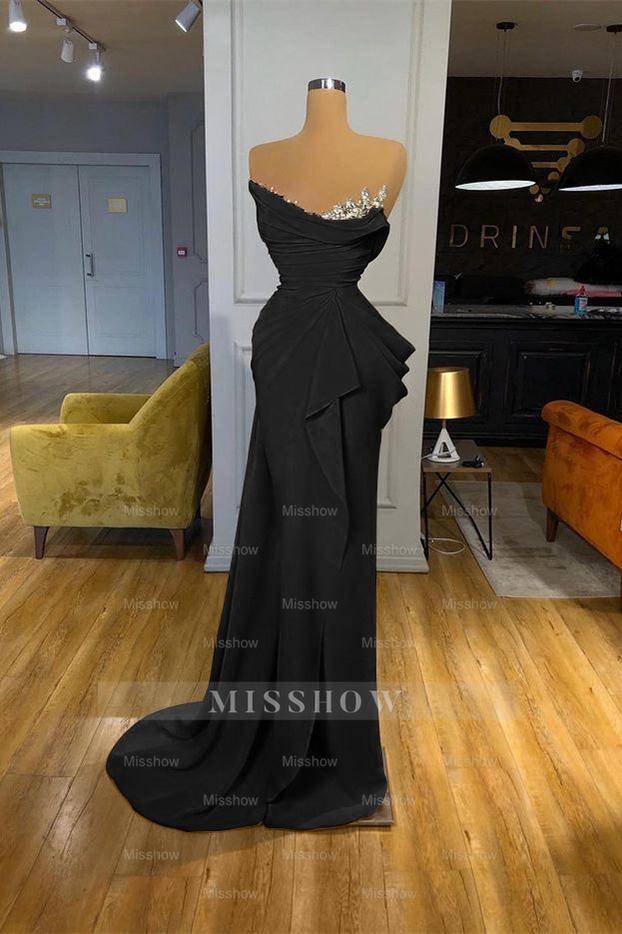 Orange Sequins Mermaid Online Strapless Pleated Formal Dress With Sleeveless