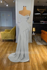 Orange Sequins Mermaid Online Strapless Pleated Formal Dress With Sleeveless