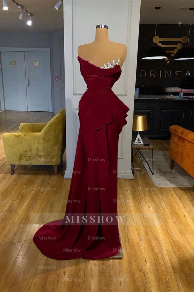 Orange Sequins Mermaid Online Strapless Pleated Formal Dress With Sleeveless