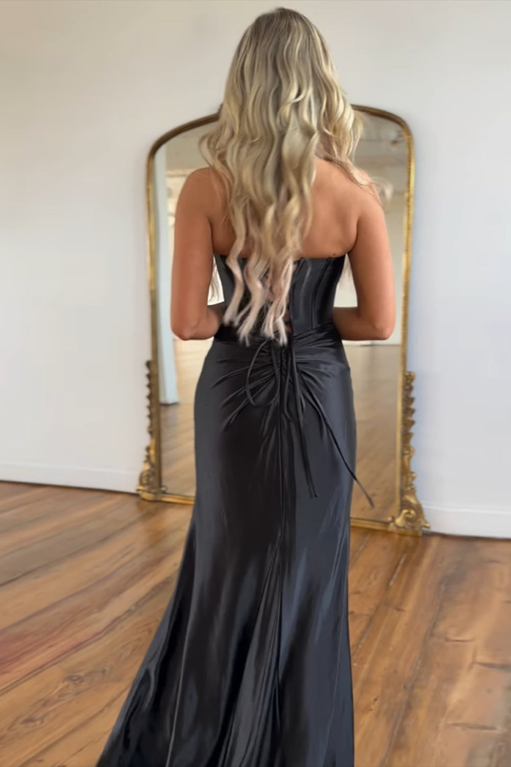 Orange Strapless Mermaid Prom Dress with Front Split and Corset