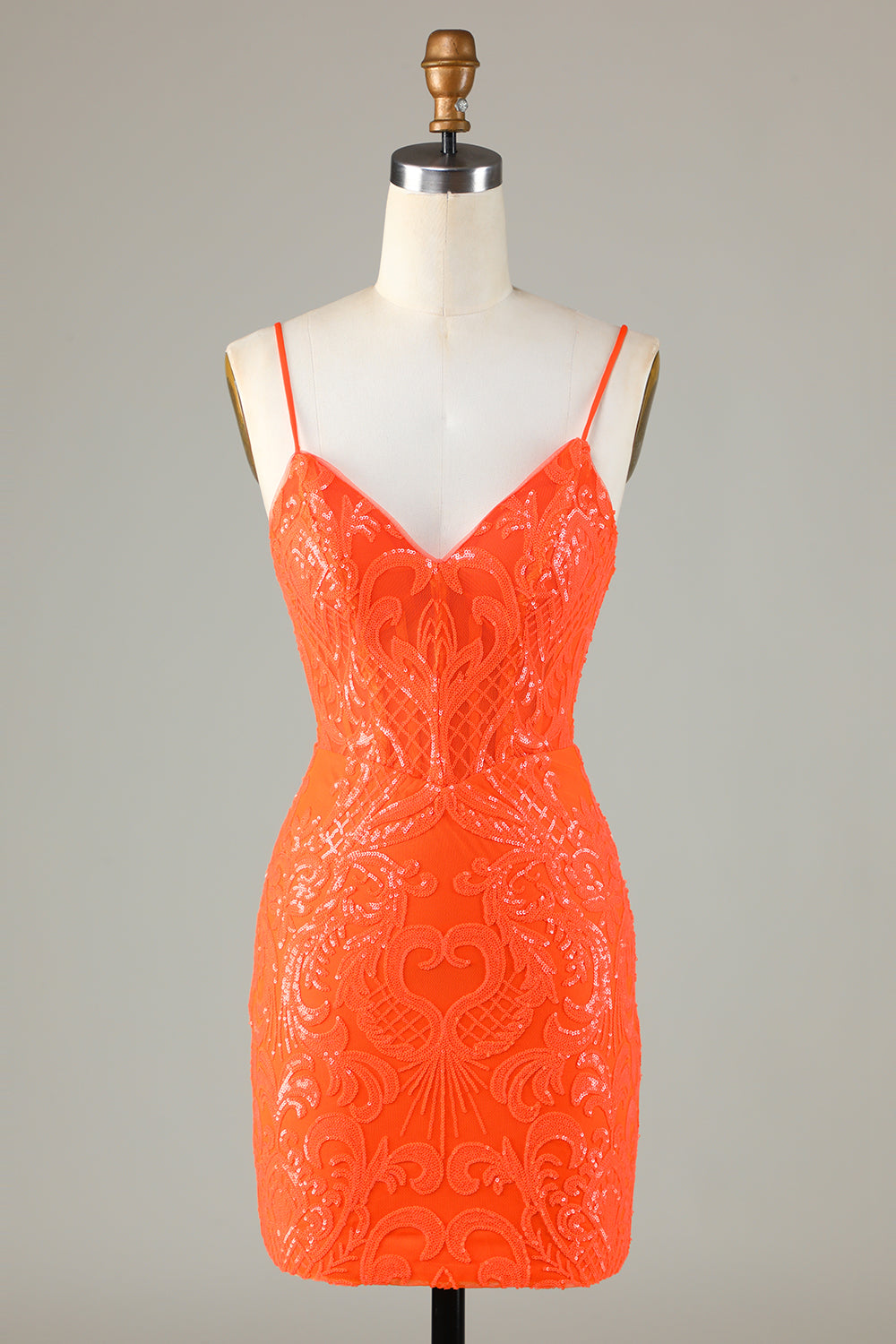 Orange v-neck embroidered bodycon homecoming dress