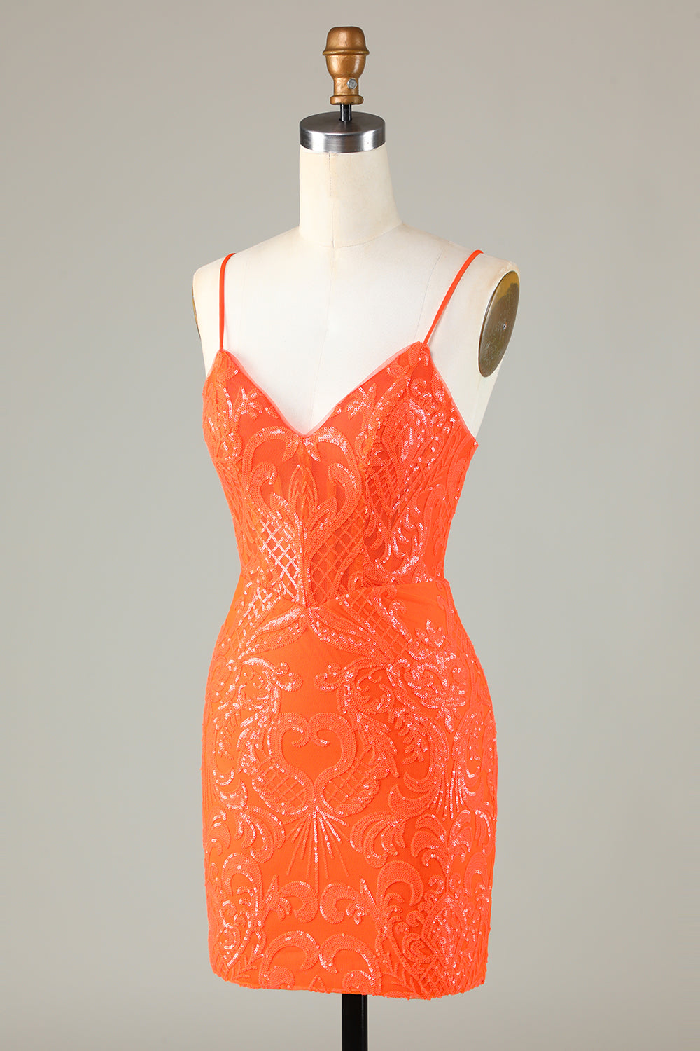 Orange v-neck embroidered bodycon homecoming dress