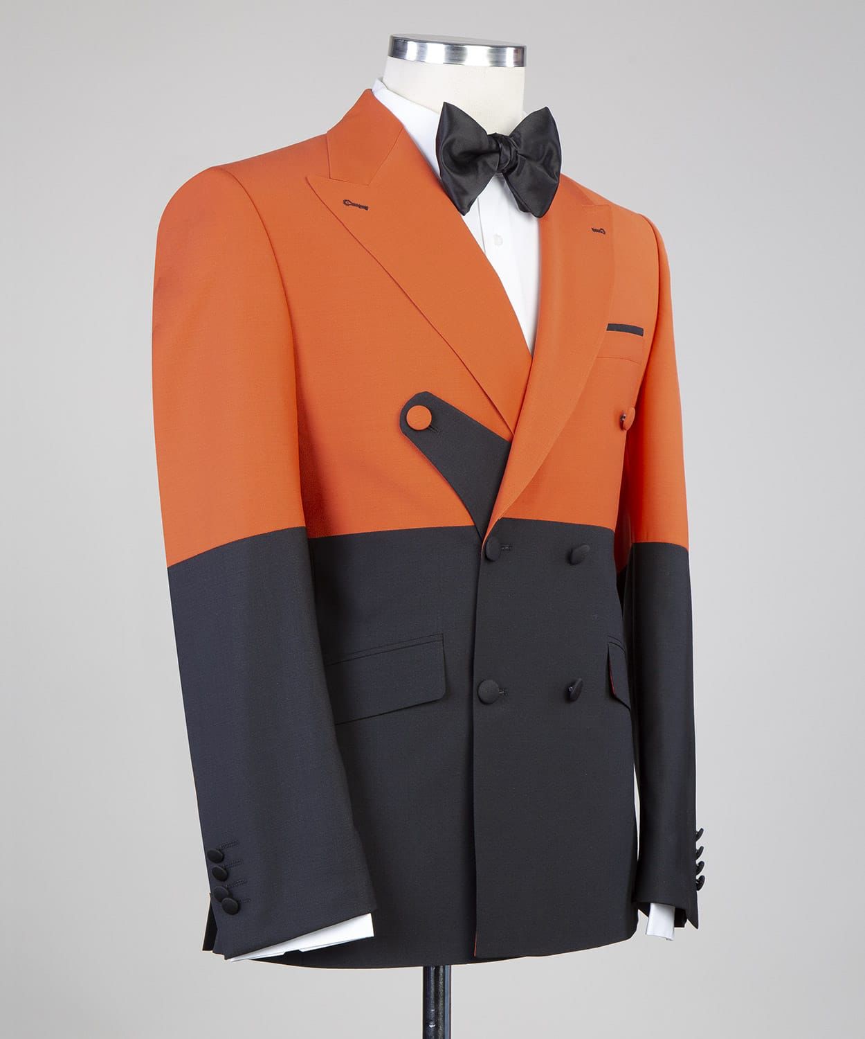 Orange and Black Latest Peaked Lapel Prom Suit for Men