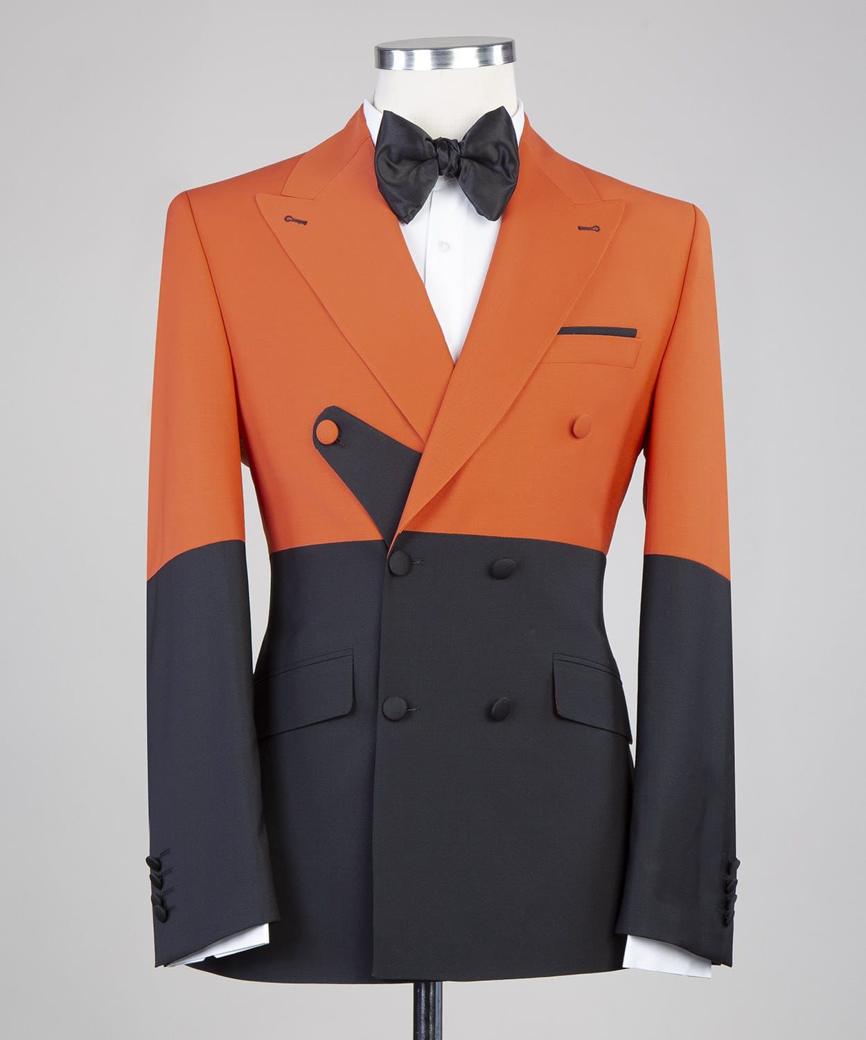 Orange and Black Latest Peaked Lapel Prom Suit for Men