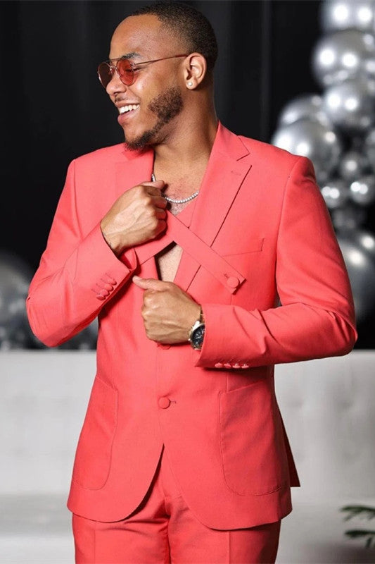 Peach Stylish Notched Lapel Slim Fit Custom Men’s Suits