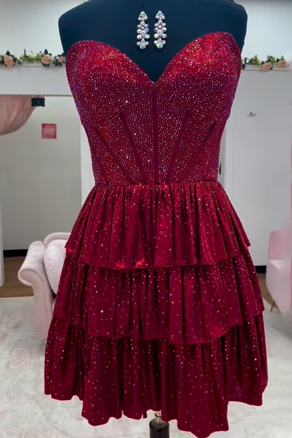 Peacock Blue Strapless A-Line Tiered Short Corset Homecoming Dress with Beading