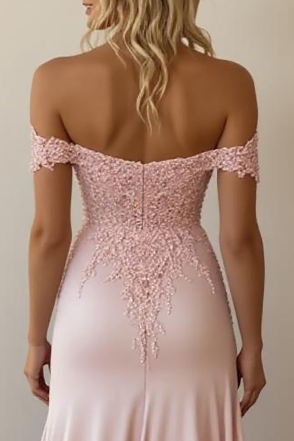 Pink off-the-shoulder satin A-line prom dress