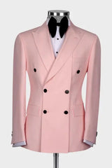 Pink Peaked Lapel Double Breasted Elegant Prom Attire