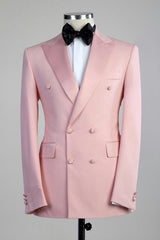 Pink Peaked Lapel Double Breasted Form-Fitting Prom Attire