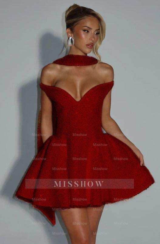 Pink Rhinestone Sweetheart Sleeveless Fit and Flare Sequined Mini Formal Evening Dress
